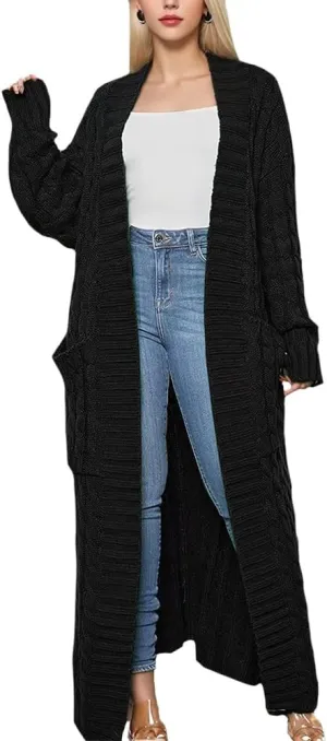 Long Cardigan for Women Fall Open Front Cable Knit Floor Length Cardigans Long Sleeve Duster Cardigans with Pockets