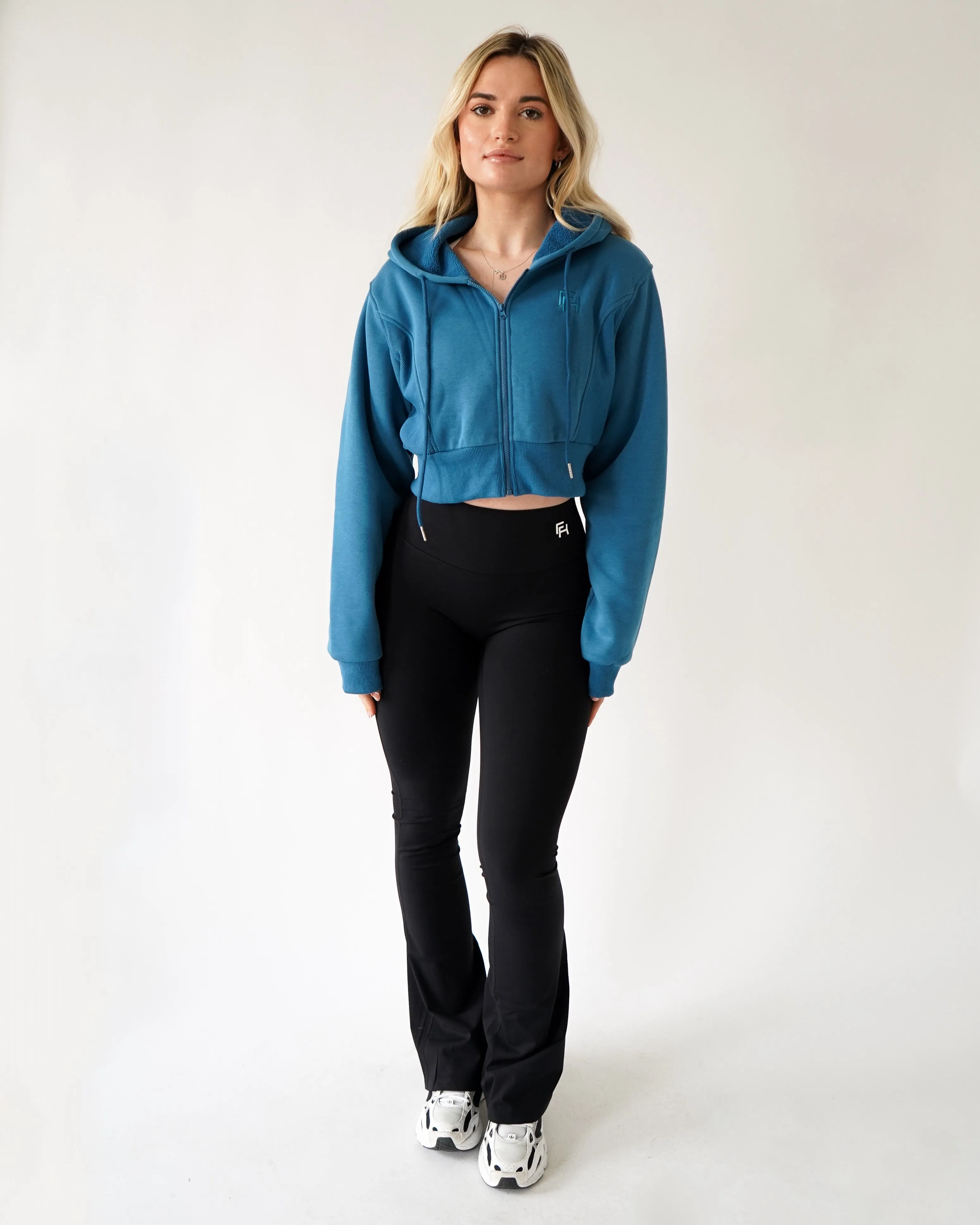 Lounge Cropped Zip-Up Hoodie - Cyan