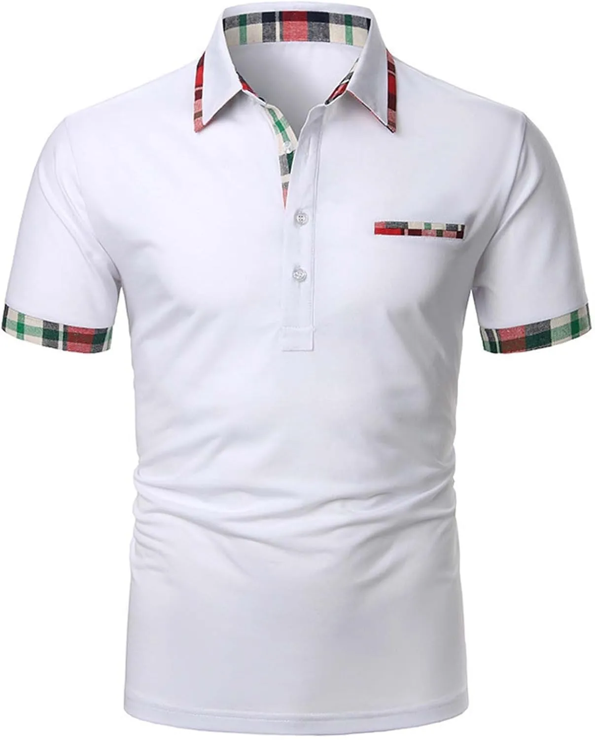 Men's Casual Polo Shirts Solid Color Short Sleeve Button Down Fashion Shirt Classic Striped Slim Fit Golf Tennis Tops