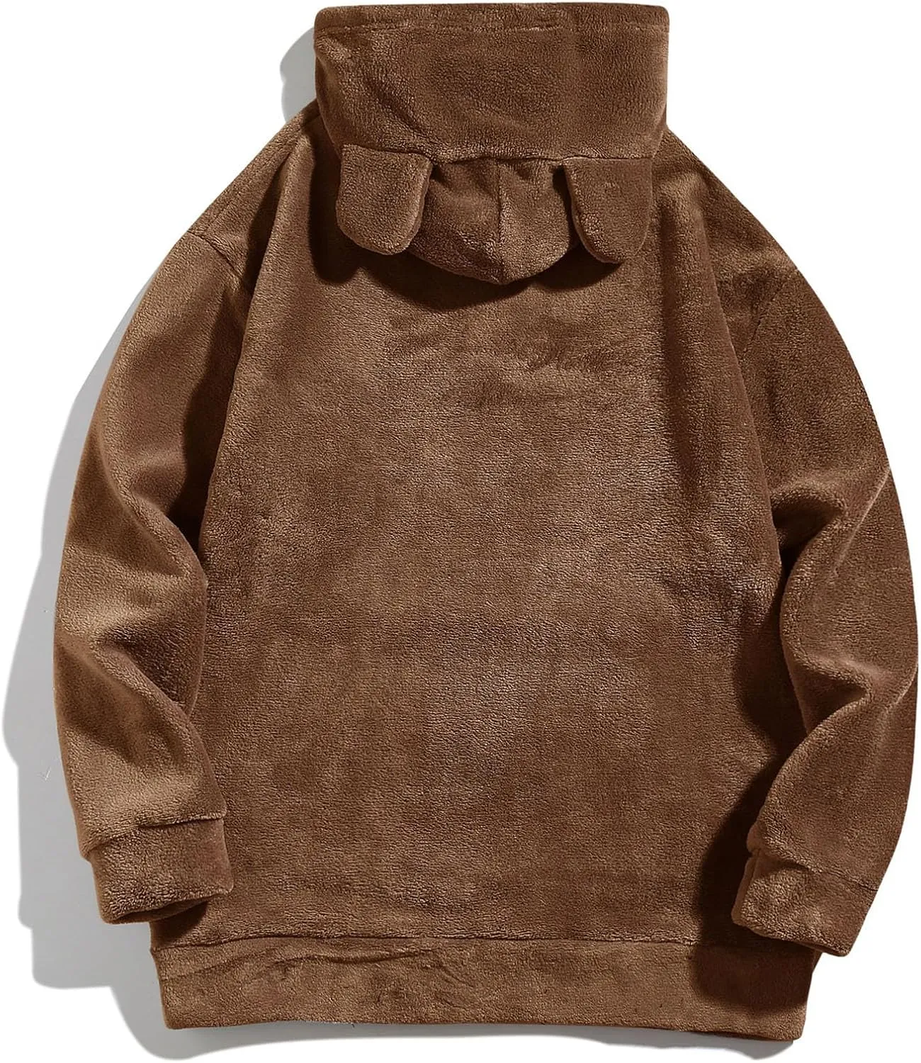 Mens Fuzzy Soft Hoodies Solid Color Homewear Coral Fleece Sweatshirts Winter Warm Funny Bear Ears Pullover Long Sleeve