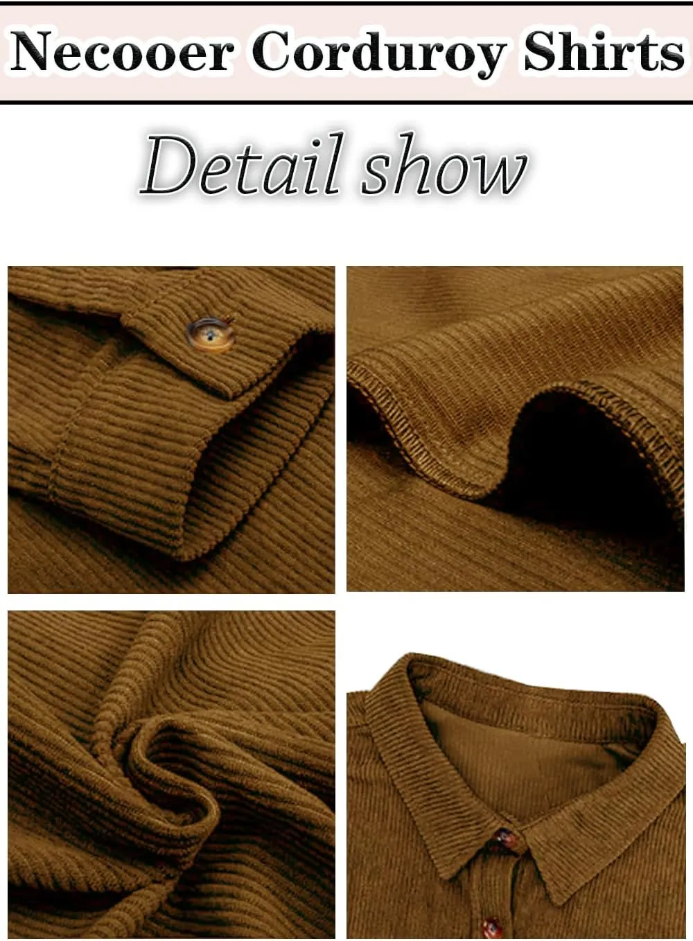 Necooer Womens Corduroy Shirts Button Down Long Sleeve Blouses Boyfriend Tops Oversized Jacket
