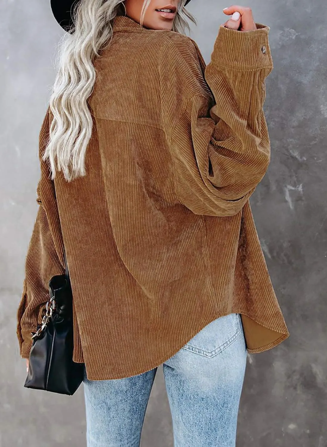 Necooer Womens Corduroy Shirts Button Down Long Sleeve Blouses Boyfriend Tops Oversized Jacket