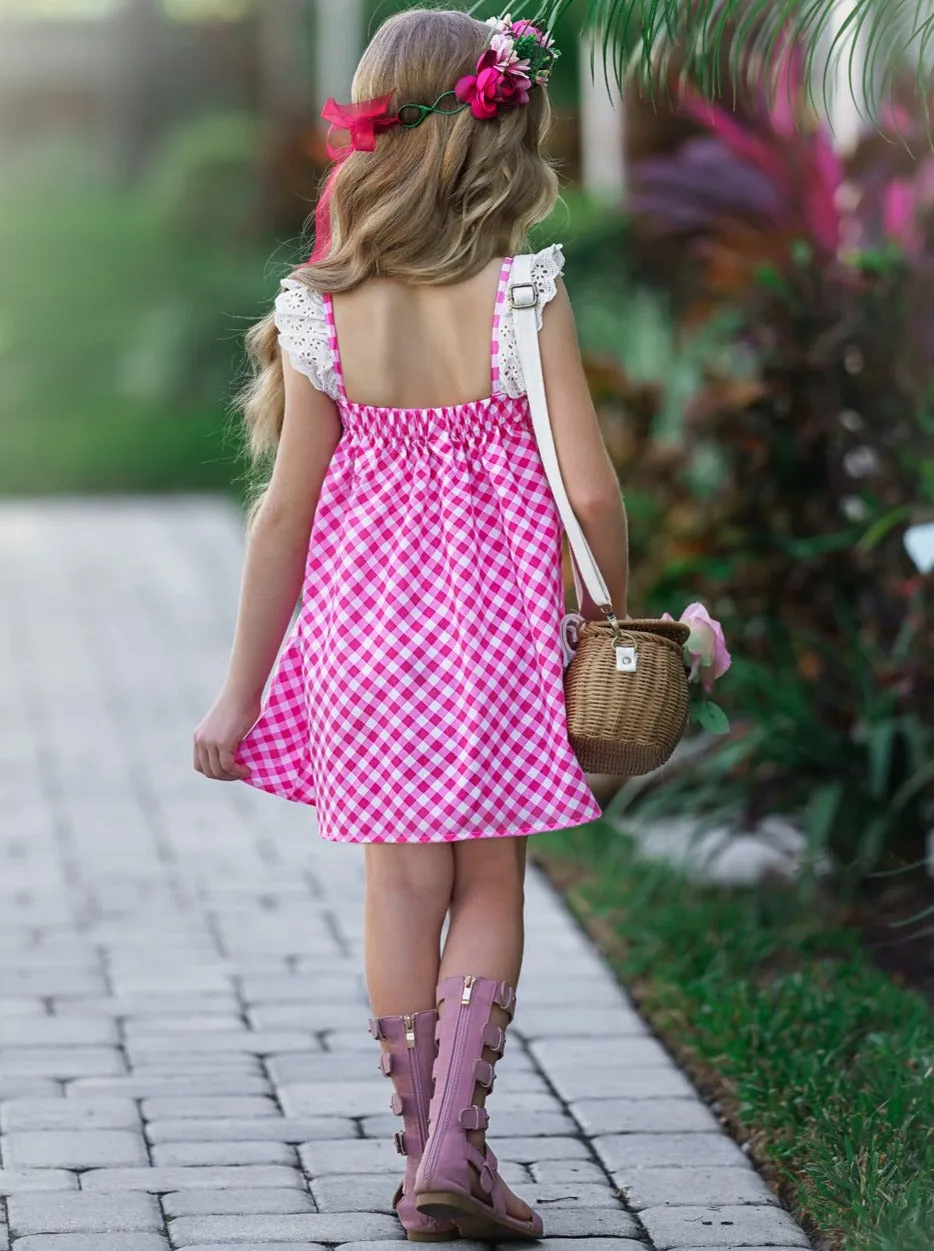 Never A Cloudy Day Flutter Sleeve Plaid Dress