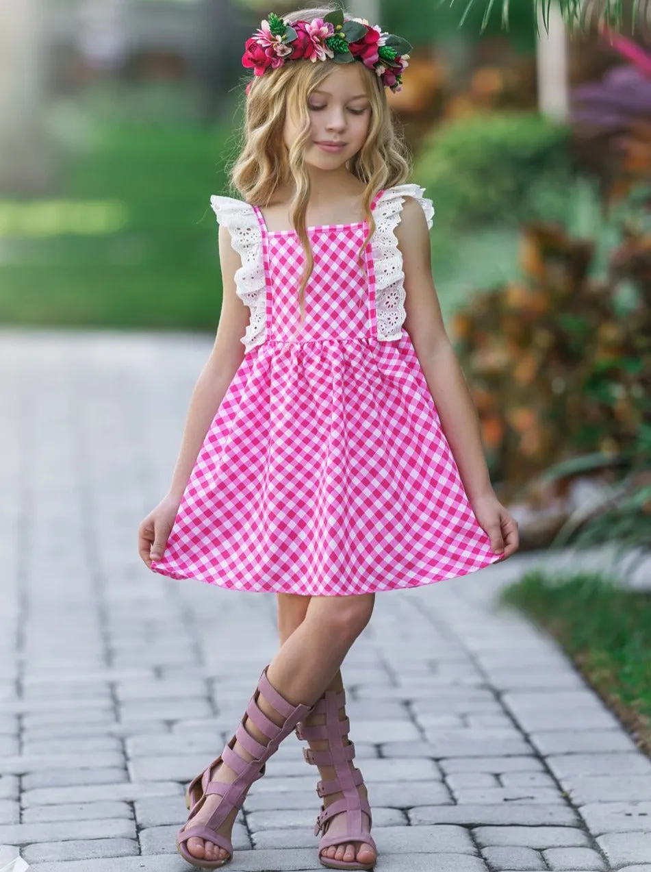 Never A Cloudy Day Flutter Sleeve Plaid Dress