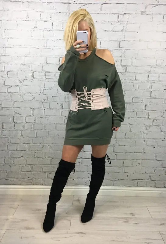 Nude Lace Up Corset Belt