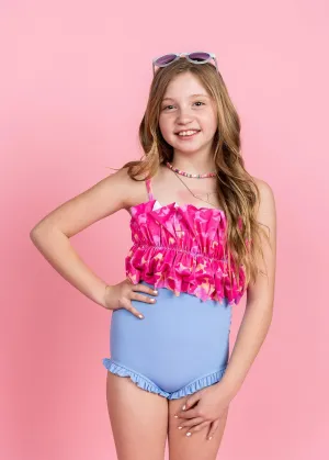 Pink Blooms | Youth Oversized Ruffle Top