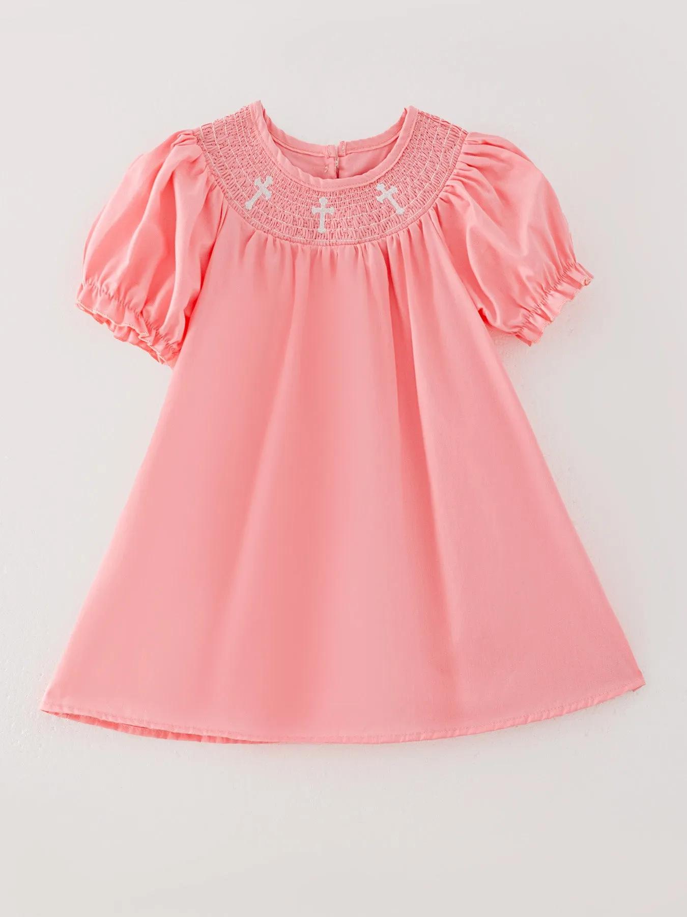Pink Smocking Embroidered Crucifix Girls Dress