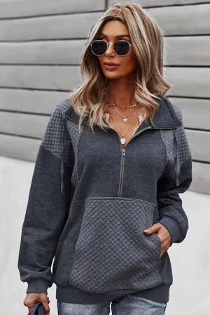 Quilted Zip Up Pullover - Charcoal