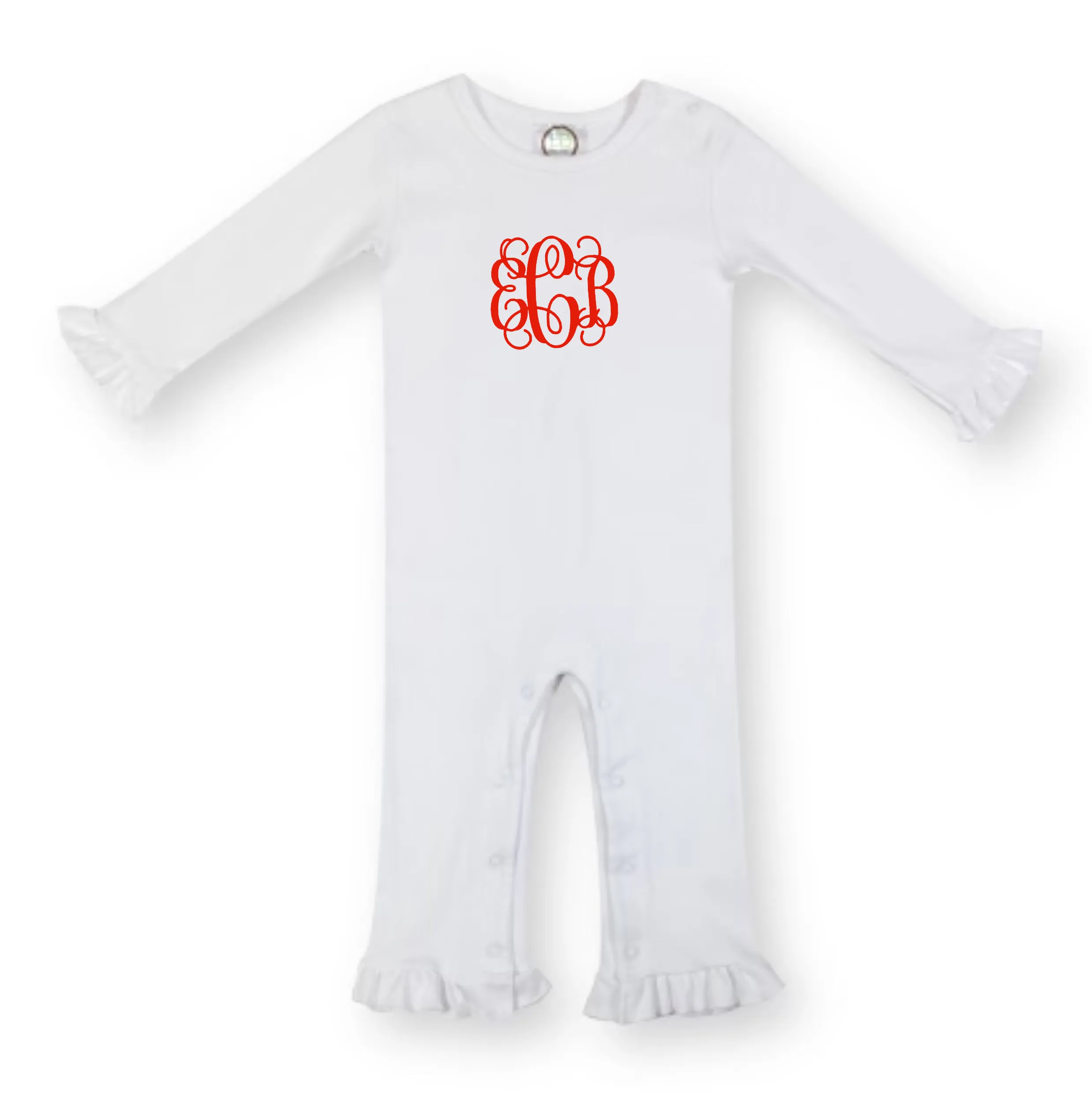 Script Initials Embroidered Romper