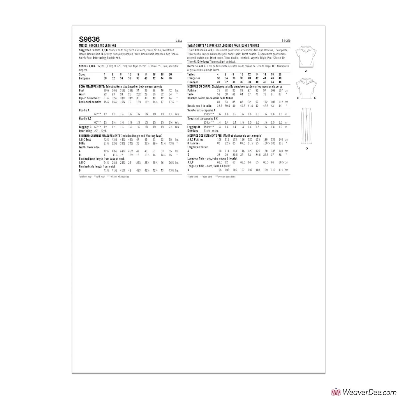 Simplicity Pattern S9636 Misses' Hoodies & Leggings by Mimi G