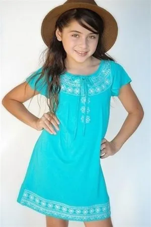 Truly Me flutter sleeve embroidered dress