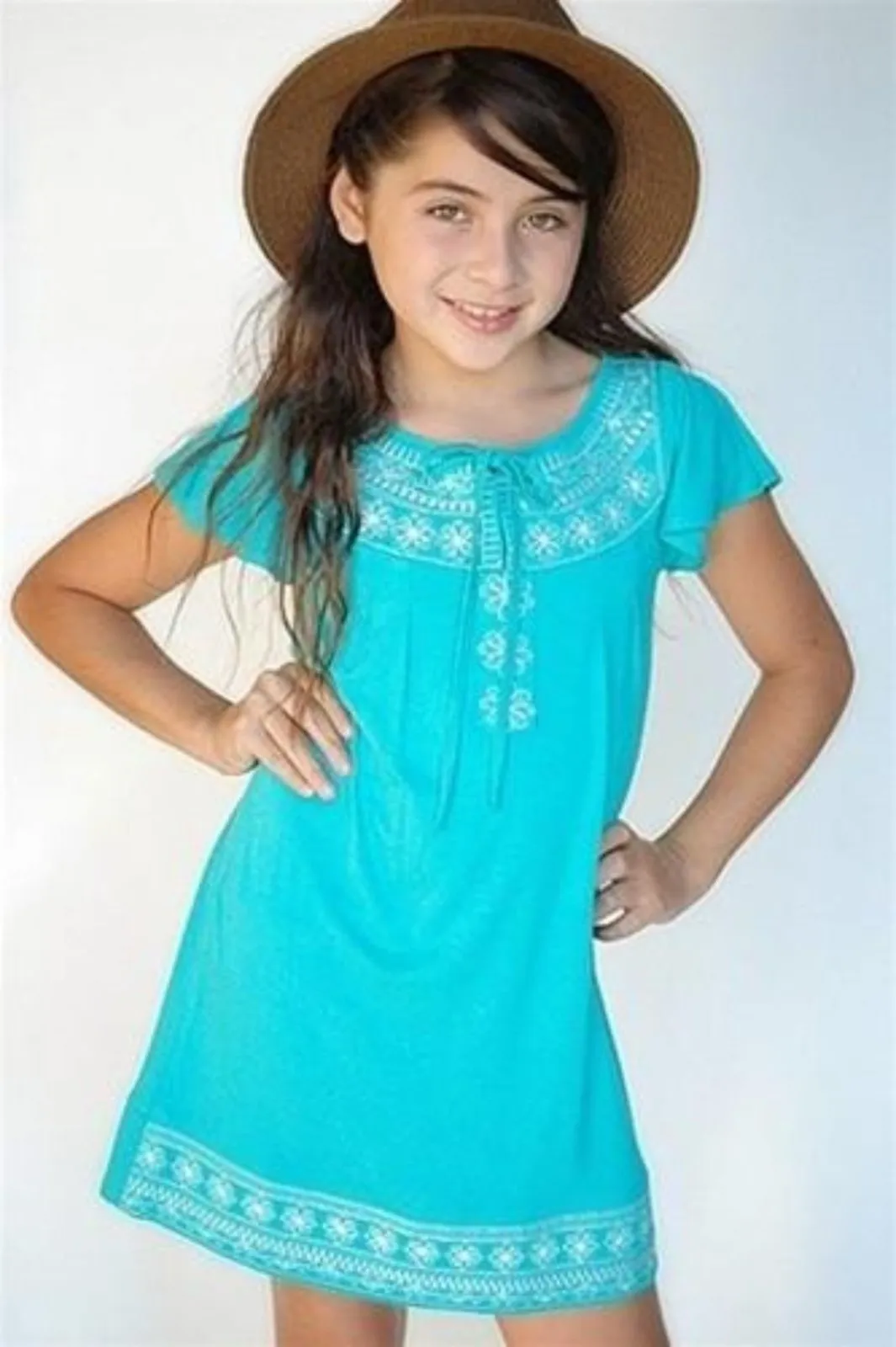 Truly Me flutter sleeve embroidered dress
