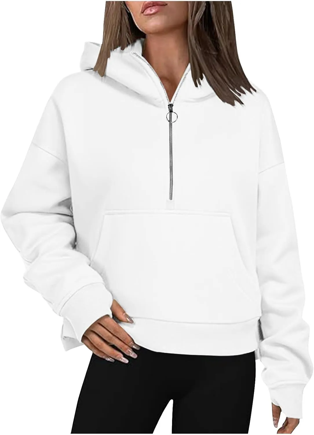 Woemns 2024 Half Zip Hoodie Trendy Cropped Sweatshirt Hooded Hoodies Tops Preppy Fashion Outfits Clothing