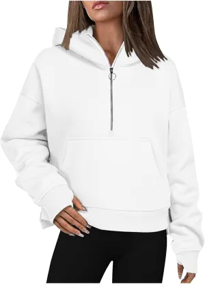 Woemns 2024 Half Zip Hoodie Trendy Cropped Sweatshirt Hooded Hoodies Tops Preppy Fashion Outfits Clothing