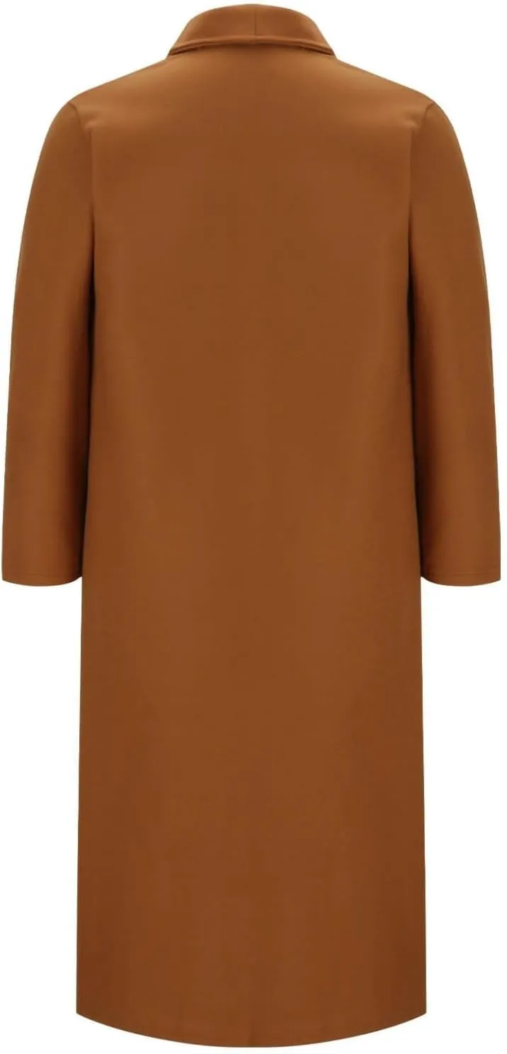 Women Winter Wool Blend Camel Mid-Long Coat Notch Double-Breasted Lapel Jacket Outwear