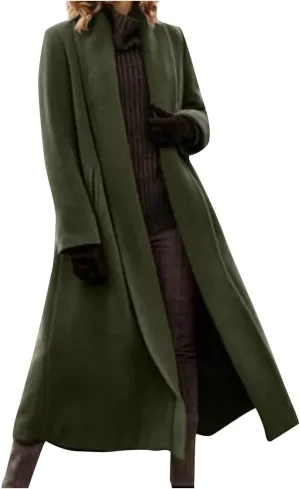 Women Winter Wool Blend Camel Mid-Long Coat Notch Double-Breasted Lapel Jacket Outwear