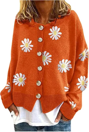 Womens 2023 Long Sleeve V Neck Button Down Cardigan Open Front Soft Chunky Knit Oversized Sweaters Coat with Pocket