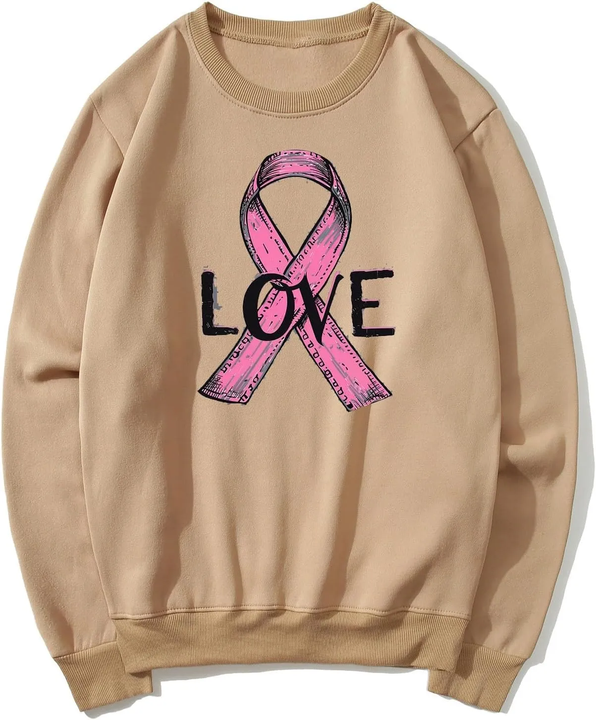 Womens Breast Cancer Shirts Letter Printed Crewneck Loose Pullover Cute Hoodies Fall Long Sleeve Regular Fit Tunics
