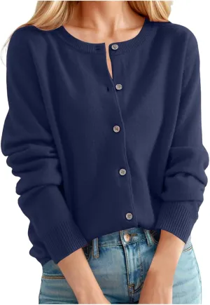 Womens Cardigan Slim Fit Long Sleeve Open Front Button Down Crop Top Cardigans Sweater Solid Color Knit Jacket Coats