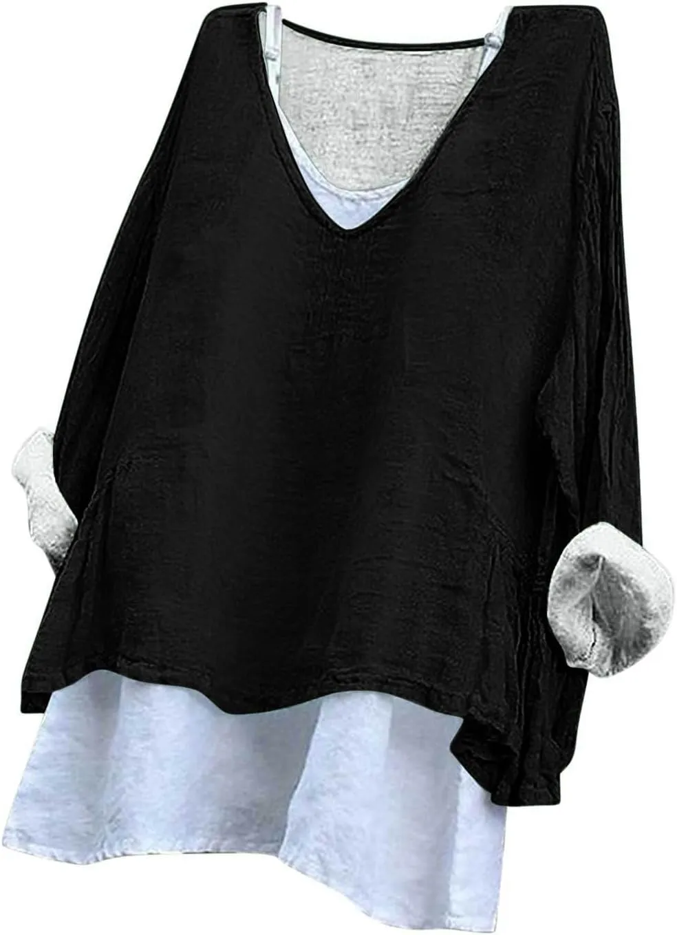 Women's Cotton Linen Shirts Easter V Neck 3/4 Sleeve Spring Soft Tunic Tops Summer Plus Size Boho Blouses 2025 S-5X