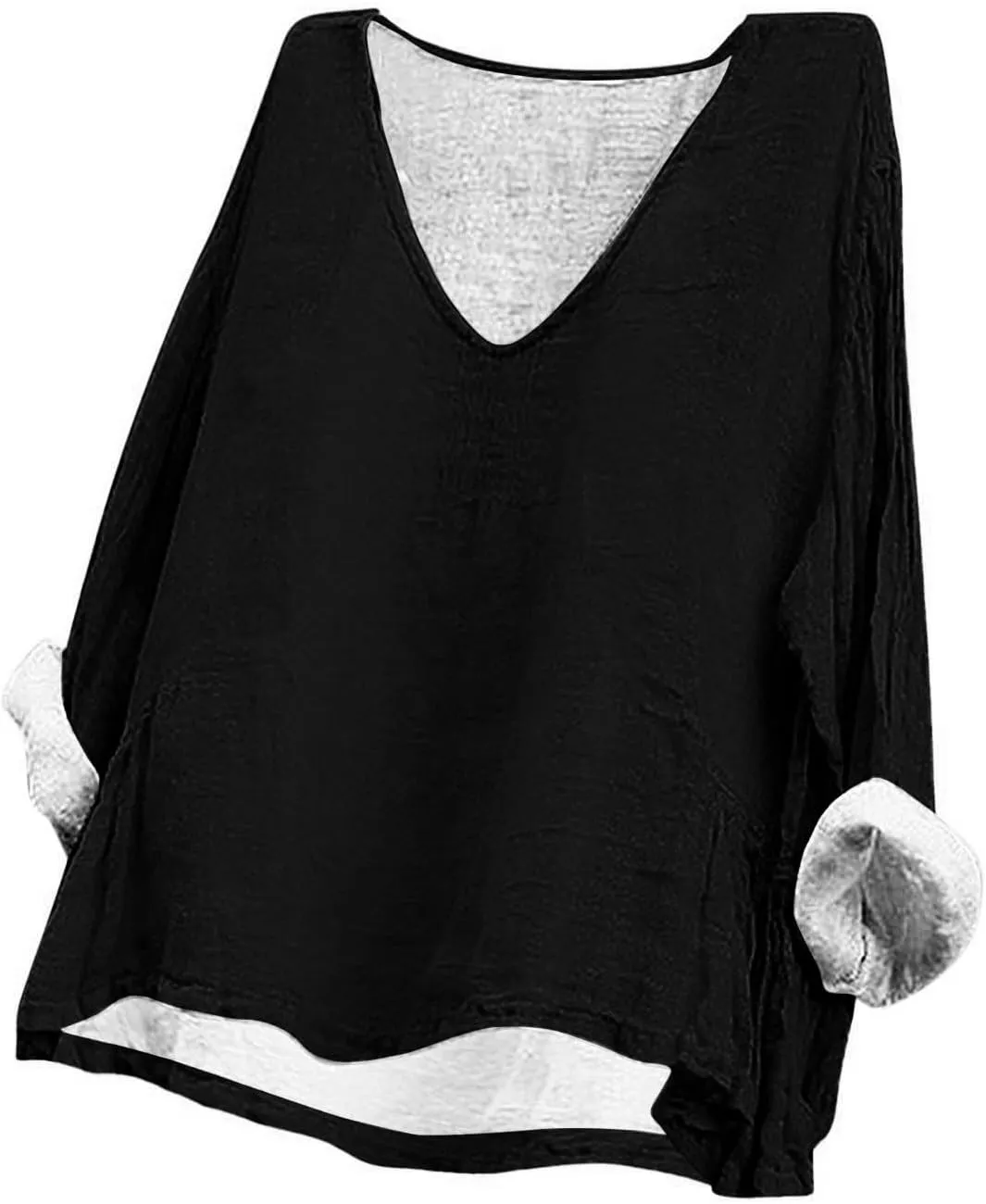 Women's Cotton Linen Shirts Easter V Neck 3/4 Sleeve Spring Soft Tunic Tops Summer Plus Size Boho Blouses 2025 S-5X