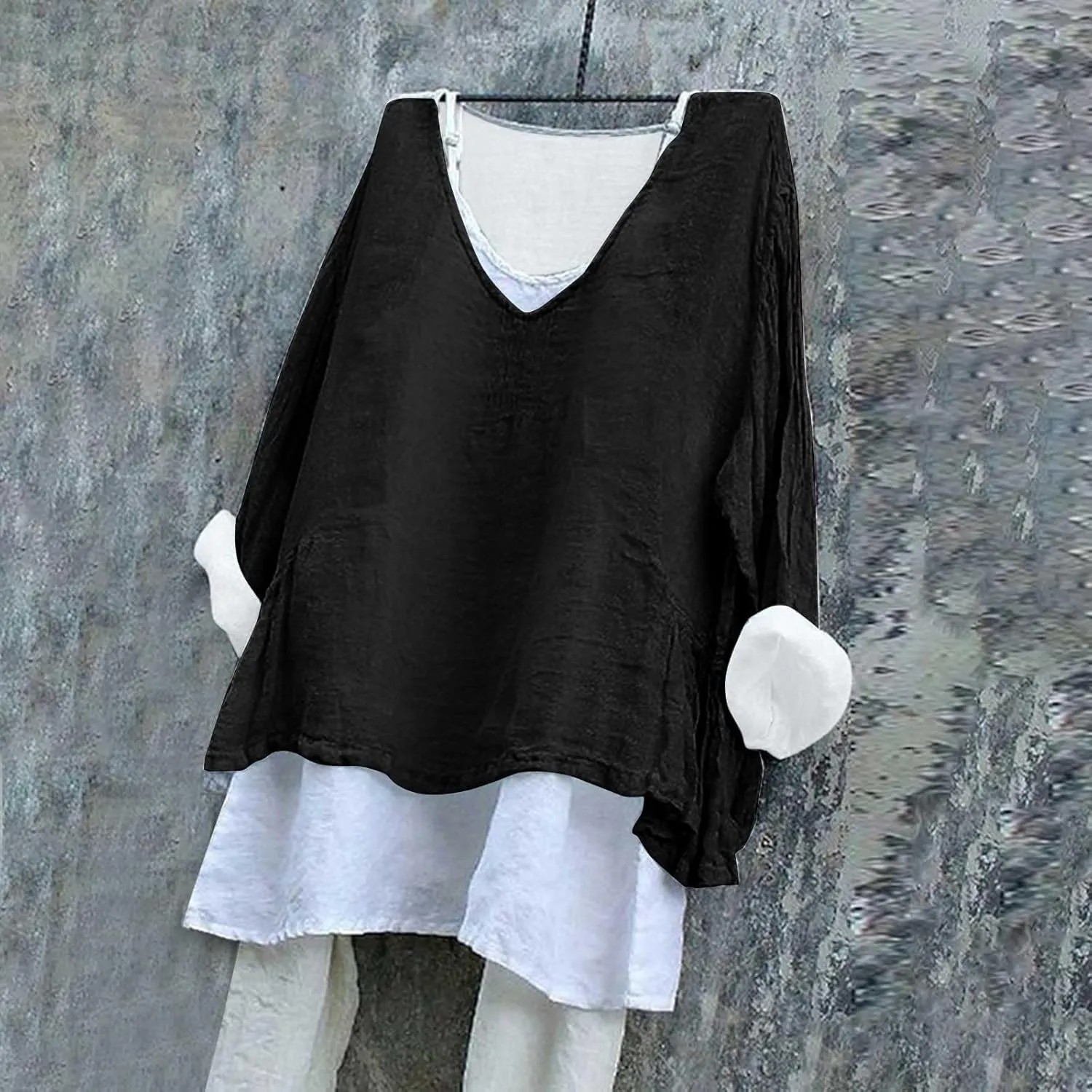 Women's Cotton Linen Shirts Easter V Neck 3/4 Sleeve Spring Soft Tunic Tops Summer Plus Size Boho Blouses 2025 S-5X