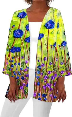 Women's Kimono Cardigan Floral Print Beach Cover Ups 3/4 Sleeve Boho Casual Open Front Tops Hawaii Vacation Outfits