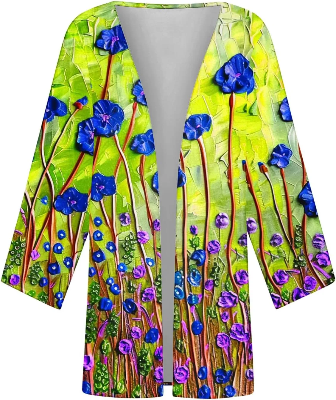 Women's Kimono Cardigan Floral Print Beach Cover Ups 3/4 Sleeve Boho Casual Open Front Tops Hawaii Vacation Outfits