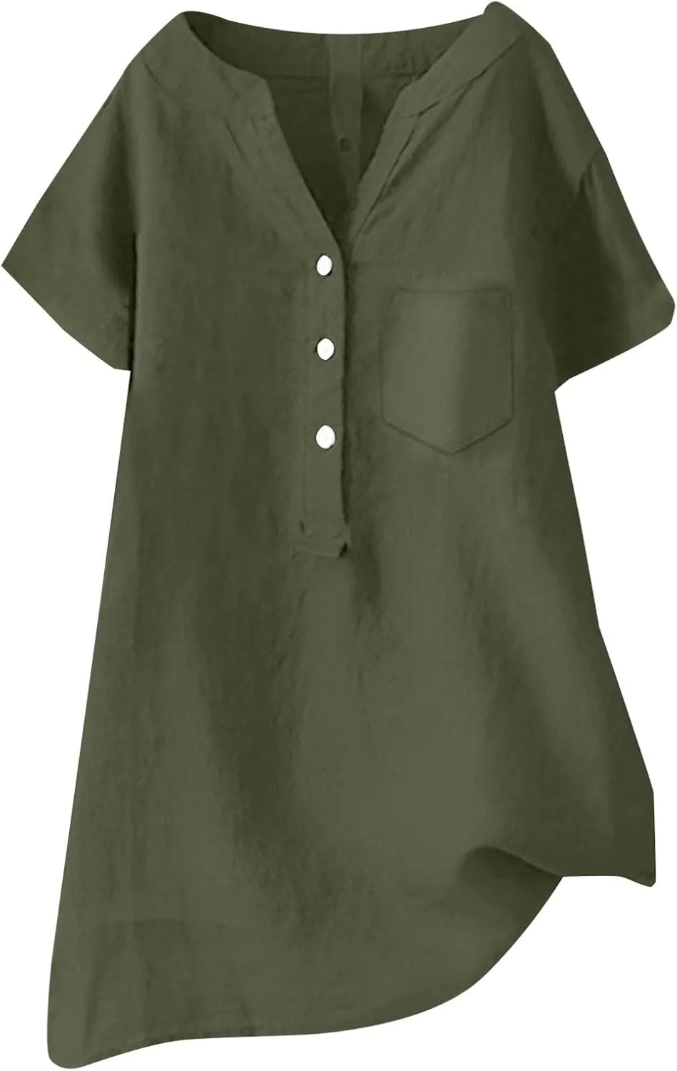 Women's Linen Button Down Shirts Summer Short Sleeve V Neck Floral Tshirts Plain Blouses Casual Loose Fit Tunic Tops
