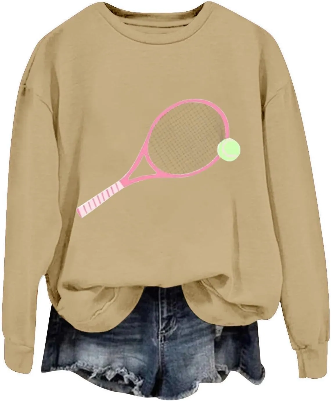 Womens Soprts Tops Tennis Printed Loose Crewneck Long Sleeve Lightweight Pullover Sweatshirt Fall Casual Active Hoodie