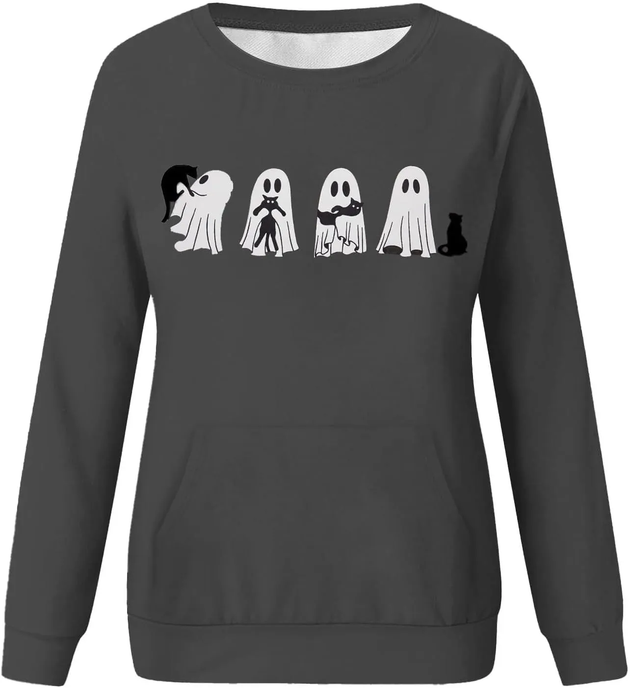 Womens Sweatshirts Halloween Cute Printed Hoodless Round Neck Loose Fit Pullover Hoodies Fall Casual Long Sleeve Tops