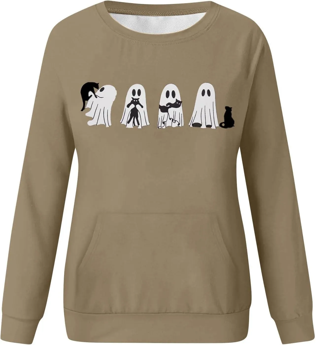 Womens Sweatshirts Halloween Cute Printed Hoodless Round Neck Loose Fit Pullover Hoodies Fall Casual Long Sleeve Tops
