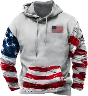 ZYXTIM Mens American Flag Hoodies Patriotic Sweatshirts Stars and Striped Printed Distressed Pullover Oversize Work Shirts
